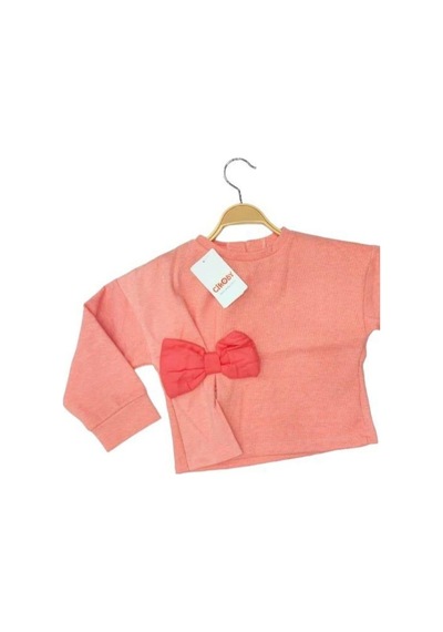 Kız Çocuk Fiyonklu Dokuma Bluz-13583-somon Somon