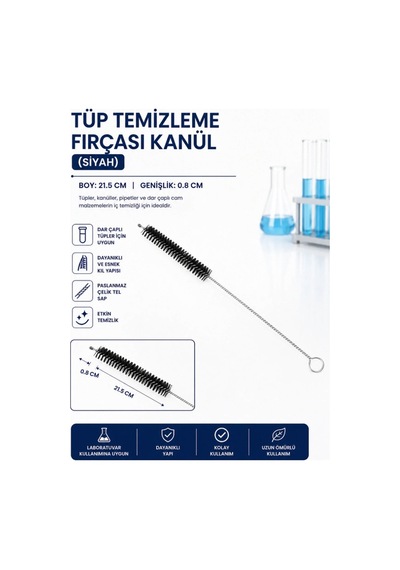 Tüp Temizleme Fırçası Kanül Siyah 21.5 Cm Genişlik 0.8 Cm