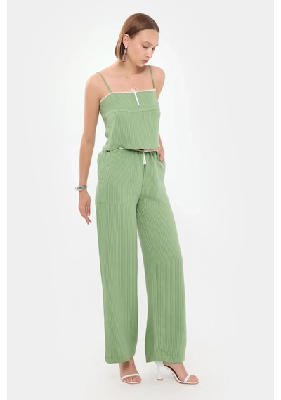 Hiccup Çizgili Kare Yaka Askılı Crop Top Yeşil