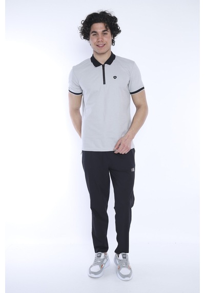 Escetic Erkek Spor Bej Polo Yaka Slim Fit T-Shirt-3342