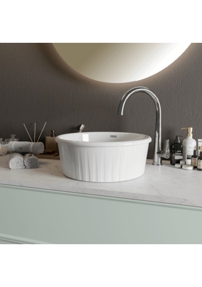 Livabo Roza 400 X 150 Mm Desenli Tezgah Üstü Akrilik Banyo Lavabosu Beyaz