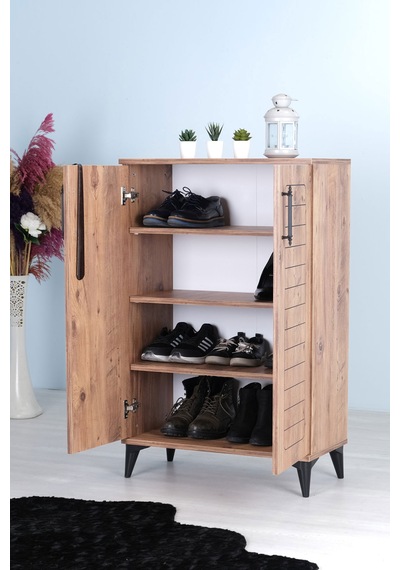 Luna 2 Kapaklı 4 Bölmeli Modern Ayakkabılık - Çam Desenli 70x10