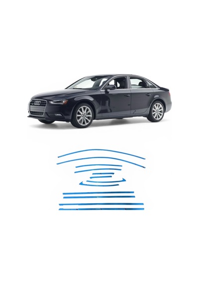 Audi A4 Sedan Uyumlu Krom Cam Çerçevesi 2012-2017 Sağ Sol Alt Üst 12 Parça Tam Tur Paslanmaz Krom