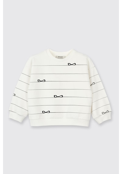 Panço Kız Bebek Fiyonk Desenli Ekru Sweatshirt Krem 2521GB08015