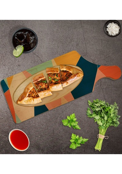 Bk Gift Modern Art Tasarımlı Dikdörtgen Şeklinde Doğal Ahşap Servis Ve Sunum Tabağı Model 9