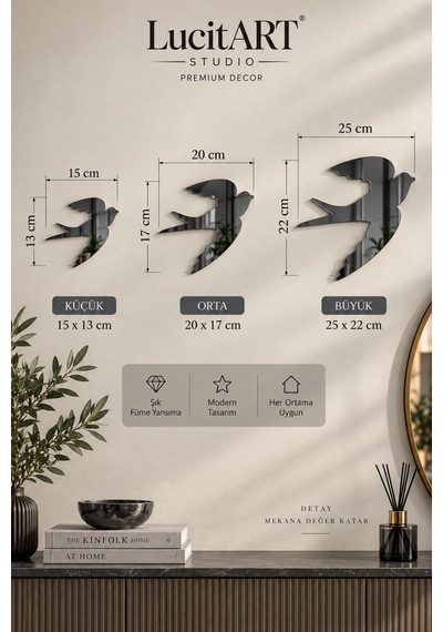 Kırlangıç Duvar Dekoru 1 Mm Kendinden Yapışkanlı Parlak Pleksi 3 Farklı Boyut Ve Renk Seçeneği Füme Kırlangıç Duvar Dekoru 1 Mm Kendinden Yapışkanlı Parlak Pleksi 3 Farklı Boyut Ve Renk Seçeneği Füme