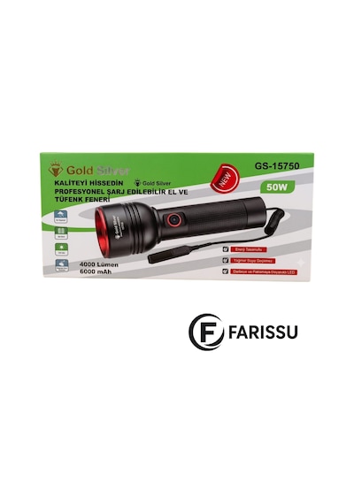 Gold Silver Gs-15750 50w 4000 Lümen Profesyonel Şarj Edilebilir Zoomlu Tü Fek Ve El Feneri Seti 6000 Mah Siyah