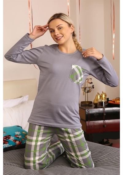 Akbeniz Kadın Uzun Kol Penye Pijama Takım 4199 - S Gri