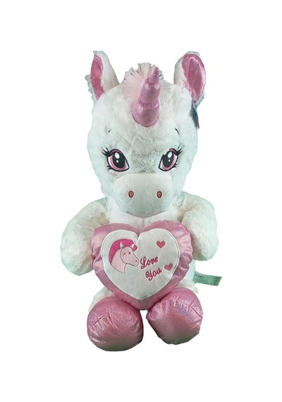Mey İthalat 63019 Peluş 60 Cm Kalpli Boynuzlu At Beyaz