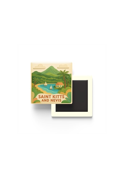 Saint Kitts Ve Nevis - Paper Cut Art - Baskılı Buzdolap Magneti Kare - 9x9 Cm