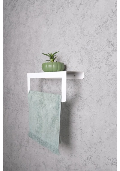 Era Art 30 Cm Beyaz Havlu Tutacağı Raf Metal Havlu Askısı Mutfak Banyo Raflı Havluluk Metal Raflı H