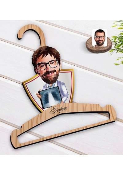 Kişiye Özel Erkek Radyolojist Karikatürlü Standart Boy Ahşap Elbi