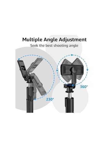 3'ü 1 Arada Bluetooth Selfie Çubuğu Ve Tripod, 360 Dönebilir Başlık, 10m Kablosuz Bağlantı, Apple Uyumlu iOS Ve Android Tüm Cihazlar İle , Siyah Siyah