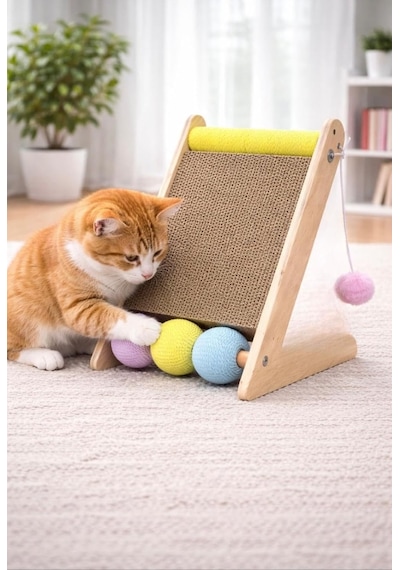 Pureza Ahşap Gövde Kedi Tırmalama Tahtası Oyun Ve Tırmalama Platformu Kedi Oyuncağı Halat Sarımlı Toplu Oyun