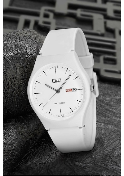Q&Q QCG21202 Beyaz Su Geçirmez Çift Takvimli Unisex Kol Saati