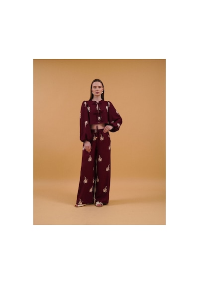 Verymoda Önden Baglamalı Nakışlı Bluz - F1711 Bordo