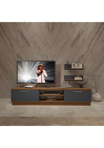 Decoraktiv Eko 4b Mdf Dvd Tv Ünitesi Tv Sehpası Ceviz - Antrasit