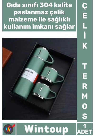 Termos Sızdırmaz Isı Korumalı Vakumlu Paslanmaz Outdoor Piknik Seyahat Seti 3 Bardaklı Çelik Termos Çok Renkli 17596786
