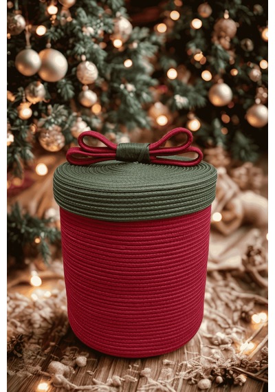 Mavaux Christmas 4 Lü Jüt Halatlı Dekoratif Hediye Sepeti Seti Kırmızı Yeşil Noel Sepeti Çok Renkli 40 X 36