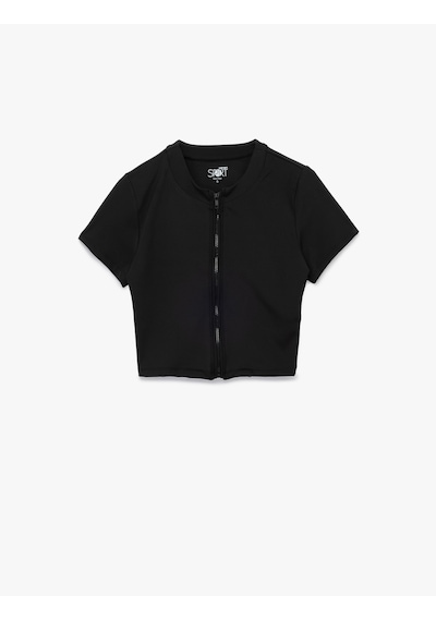 Koton Slim Fit Kısa Kollu Fermuarlı Spor Tişört Siyah 6wak10099nk SIYAH