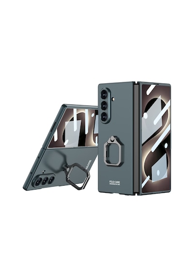 Galaxy Uyumlu Z Fold 8 Ultra Kılıf Kıpta Flip Ring Kamera Korumalı Kılıf Yeşil