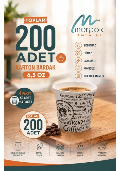 Karton Bardak 6,5 Oz 200'lü Sızdırmaz Erimez Kağıt Bardak