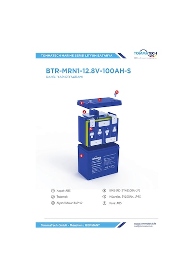 Tommatech Abs+pc Kasa 12.8v 100ah Lfp Marine Batarya