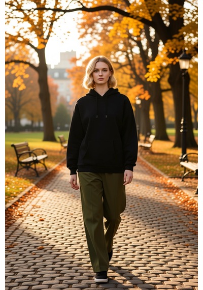 Benerly Kadın Kapüşonlu Düşük Kol Oversize Sweatshirt Fonksiyonel Dayanık siyah