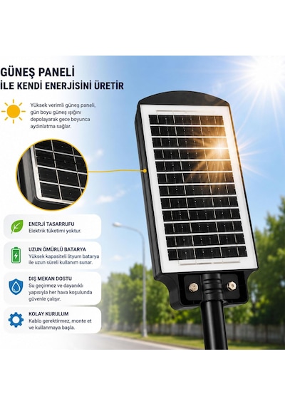 Solar Güneş Panelli 50w Kumandalı Led Armatür Bahçe Balkon Teras Dış Mekan Aydınlatma Lambası