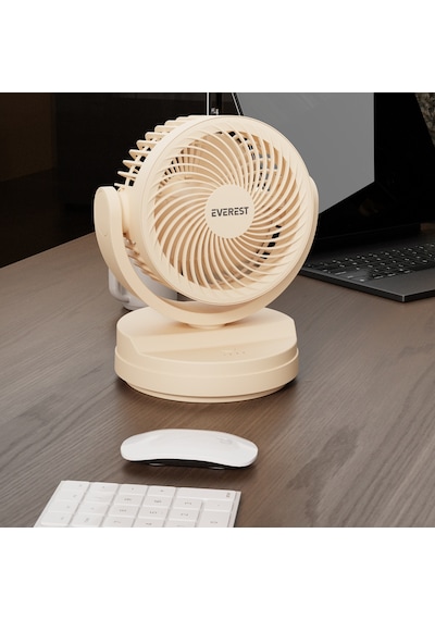 Everest Efn-509, Krem, 3 Kademeli Hız, 3lü 7&quot Kanat, Masaüstü, Type-c Vantilatör