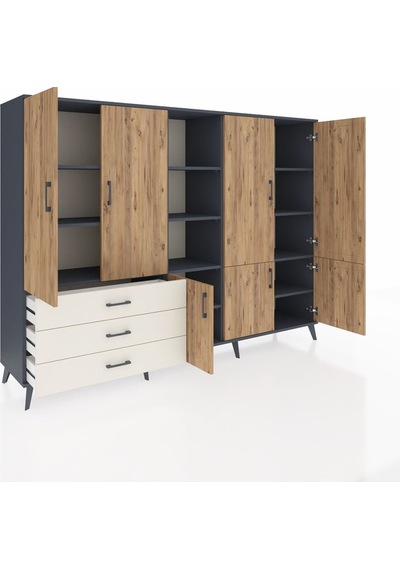Hyperion Dolap 11 Raflı 3 Çekmeceli 7 Kapaklı 220x44x163 Antrasit Antrasit-çam/aytaşı Hyperion Dolap 11 Raflı 3 Çekmeceli 7 Kapaklı 220x44x163 Antrasit Antrasit-çam/aytaşı