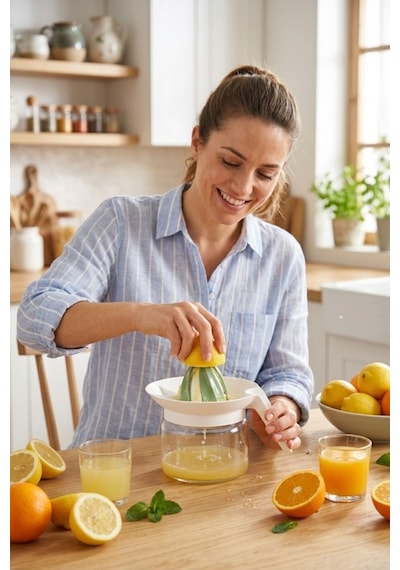 Cam Hazneli Pratik Narenciye Sıkacağı, Limon Portakal Greyfurt Sıkacağı 300 Ml Şeffaf