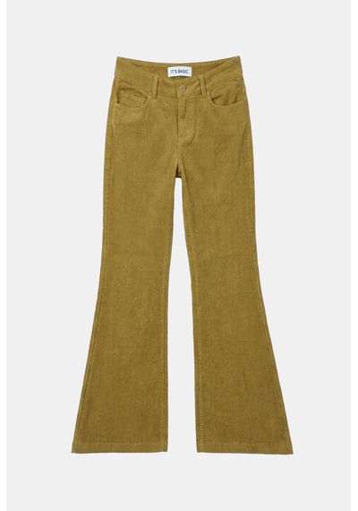 Kadın Yağ Yeşili Flare Fit Velvet Kadife Kumaş Pantolon Yeşil