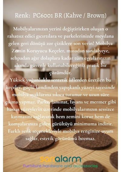 Yapışkanlı Masa Sandalye Ve Mobilya Keçesi Yuvarlak Zemin Koruyucu Keçe Kahverengi Ø 35mm