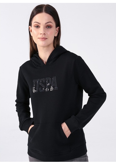 U.s. Polo Assn. Kapüşon Yaka Baskılı Siyah Kadın Sweatshirt Gızmo-sk022 Siyah