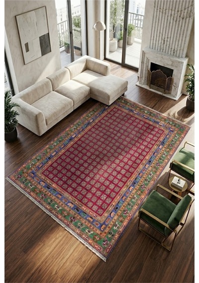 Dekoratif Halı Kaymaz Taban Leke Tutmaz Yıkanabilir Kilim Özel Ölçü Salon Halısı 3023-01 Çok Renkli