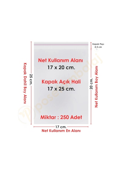 17x20+5 Cm. 17x25 250 Adet Şeffaf Bantlı Yapışkanlı Opp Poşet