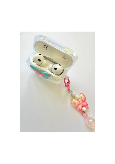 Airpods Pro 3 Uyumlu Şeffaf Kulaklık Kılıfı - 3d Kabartmalı Butterfly Figürlü, Hologram Askı Zincirli Darbeye Dayanıklı Kılıf