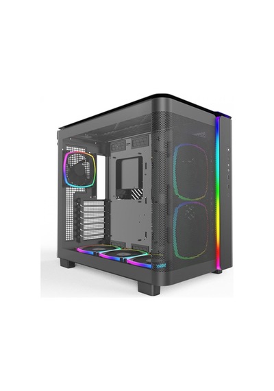 Kıng 95 Pro Siyah Orta Kule Çift Bölmeli Kasa 6 Argb Fand İle 10 Port Argb Hub