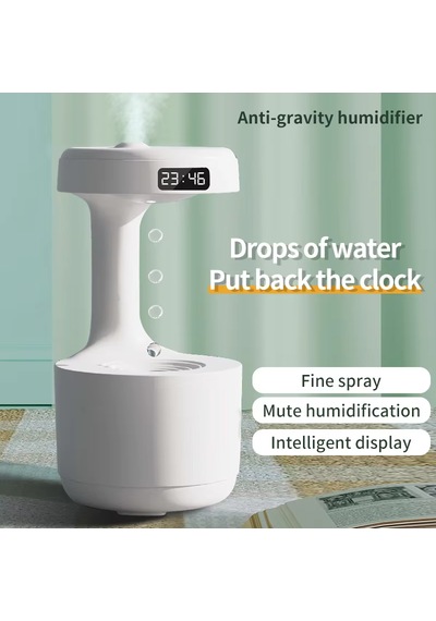 Anti Gravity Su Damlası Efektli Ultrasonik Hava Nemlendirici 600 Ml Dijital Ekran, Gece Işığı Ve Usb Kullanım