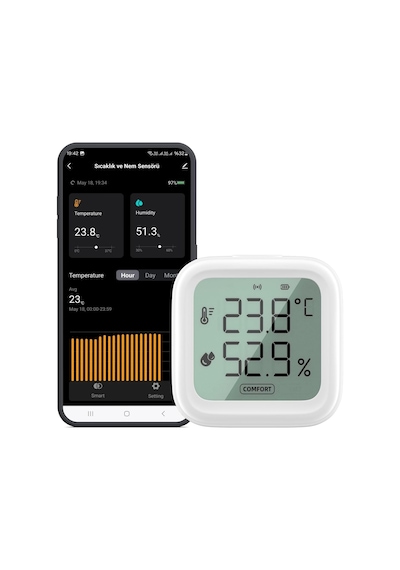 Wifi Lcd Ekranlı Sıcaklık Ve Nem Sensörü Tuya - Smartlife Uyumlu