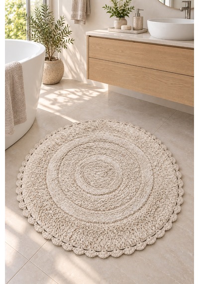 Alanur Bodrum Tufting Cotton Pamuklu El Işi Örgülü 90 X 90 Cm Paspas 110 Bej