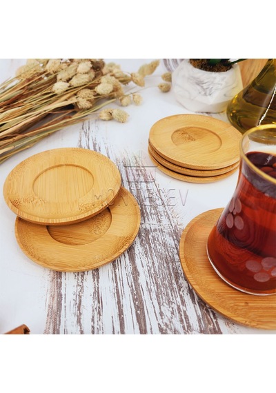 Ahşap Çay Tabağı 6 Lı Set Bardak Fincan Kupa Altlığı Yuvarlak Ahşap
