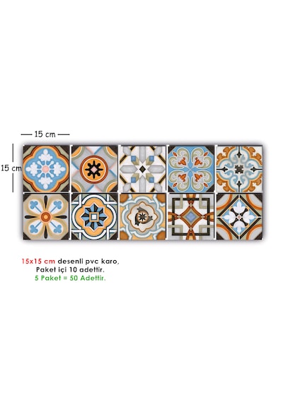 Kendinden Yapışkanlı Fas 2 Desenli Pvc Karo 15x15 Cm 5 Li Paket