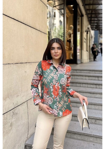 WeShaya Haki Klasik Yaka, Uzun Kol, Digital Baskılı Kumaş, Regular Kalıp/kesim, Gömlek Haki