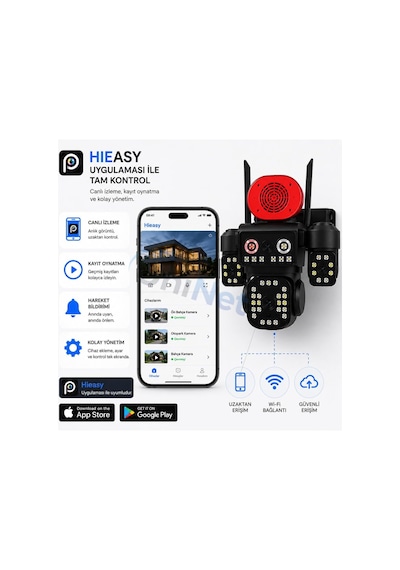 Tr 4k Pro 16mp 4 Kameralı Wifi Güvenlik Sistemi, 3 Sabit + 1 Ptz