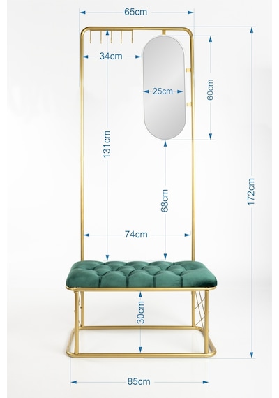 Aynalı Askılık Portmanto Ayakkabılık Kapı Girişi Vestiyer Ayakkabılık Puf Bench Gold