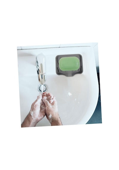Silikon Mutfak, Banyo Su Giderli Vantuzlu Esnek Sabunluk Siyah Re