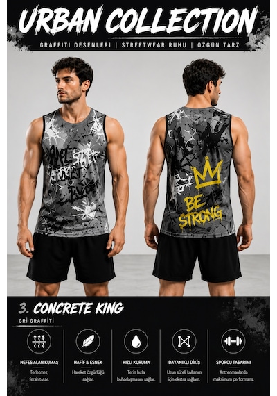 Beydex Erkek Nem Emici Hızlı Kuruma Urban Collection Sporcu Sıfır Kol T-shirt Gym Gri