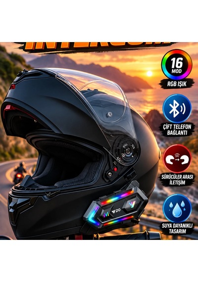 Motosiklet Intercom 16 Mod Rgb Işık Ve Çift Telefon Bluetooth Bağlantısı